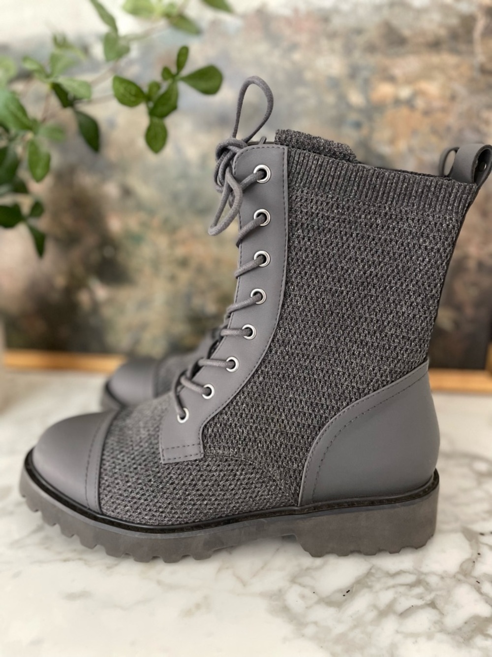 Vivaia Florence Lug Sole Combat Boots Size 9.5 Gray Rich Grey Water Repellent - Picture 2 of 12